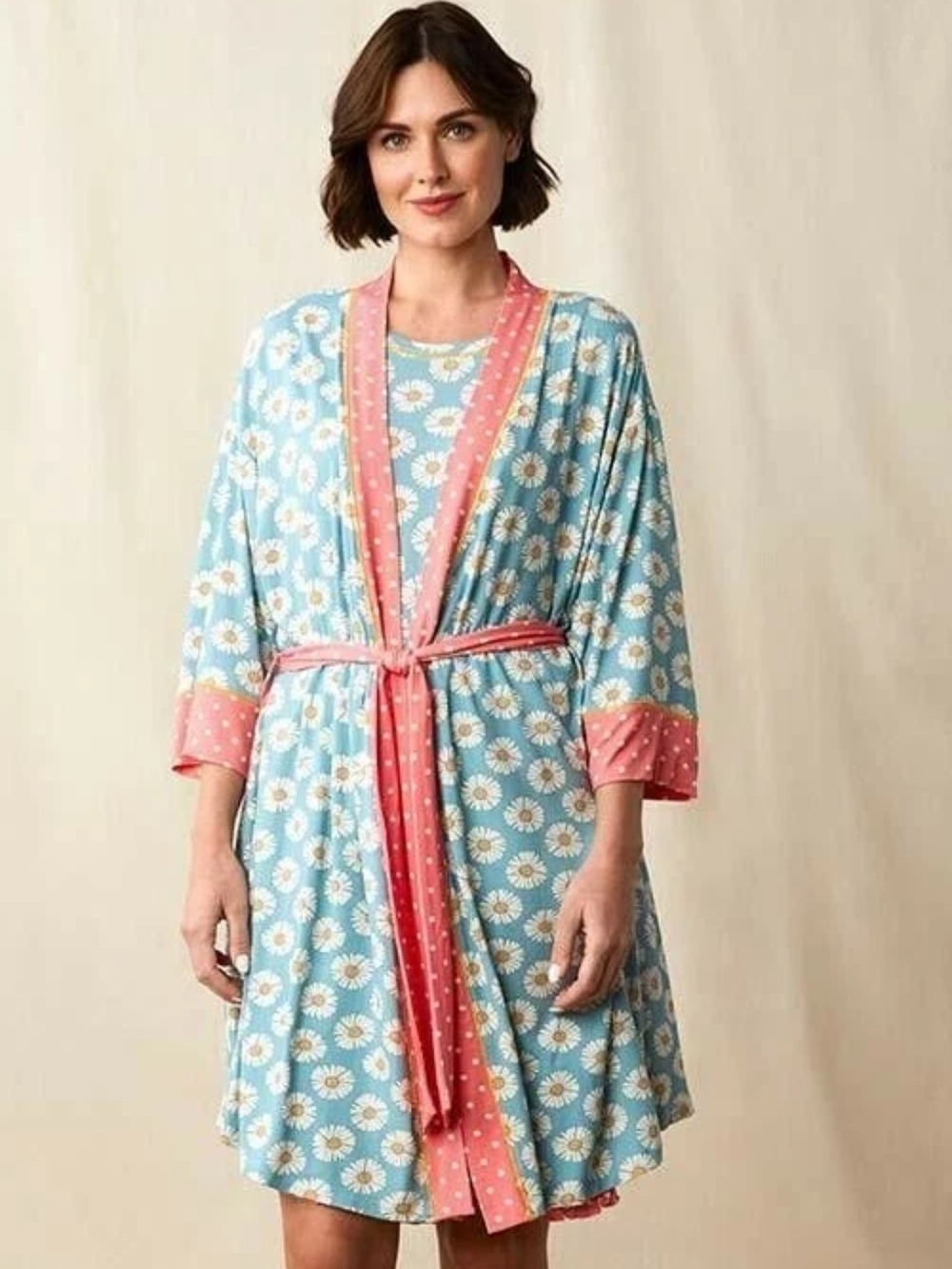 Matilda Jane Blue Daisy Robe with Pink Polka Dot Trim Size L NWT